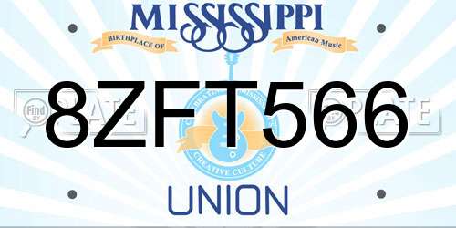 8ZFT566 Mississippi License Plate