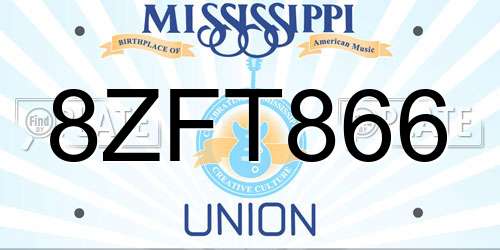 8ZFT866 Mississippi License Plate