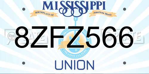 8ZFZ566 Mississippi License Plate