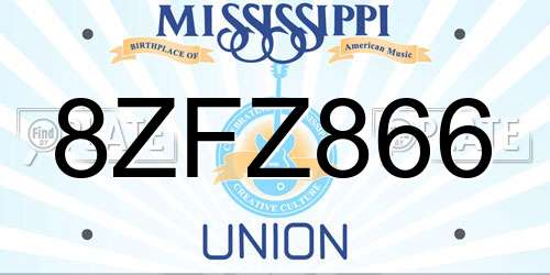 8ZFZ866 Mississippi License Plate