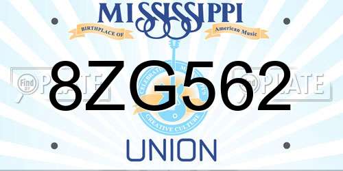 8ZG562 Mississippi License Plate