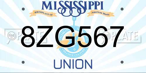 8ZG567 Mississippi License Plate