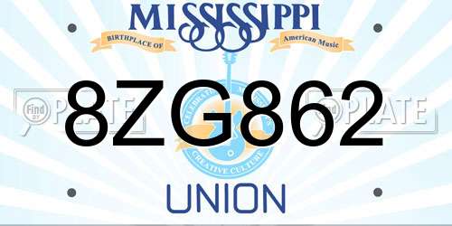 8ZG862 Mississippi License Plate