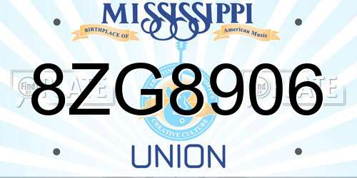 8ZG8906 Mississippi License Plate