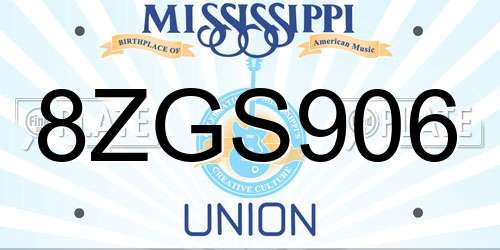 8ZGS906 Mississippi License Plate