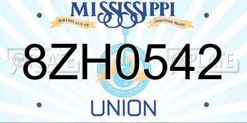 8ZH0542 Mississippi License Plate