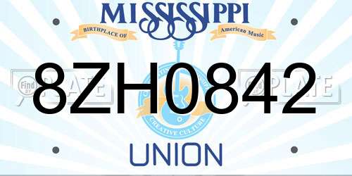 8ZH0842 Mississippi License Plate