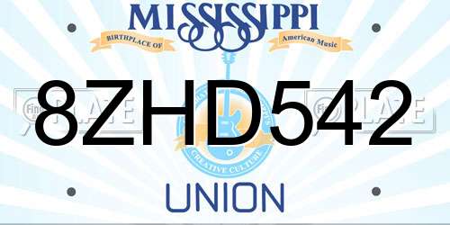8ZHD542 Mississippi License Plate