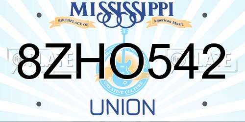 8ZHO542 Mississippi License Plate