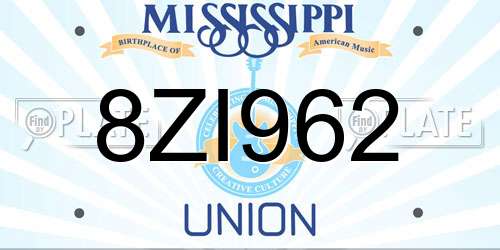 8ZI962 Mississippi License Plate
