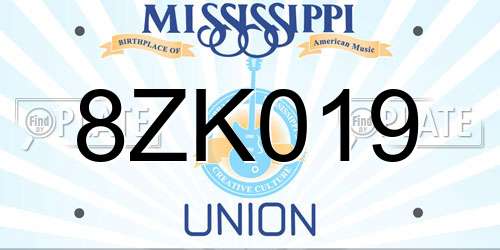 8ZK019 Mississippi License Plate