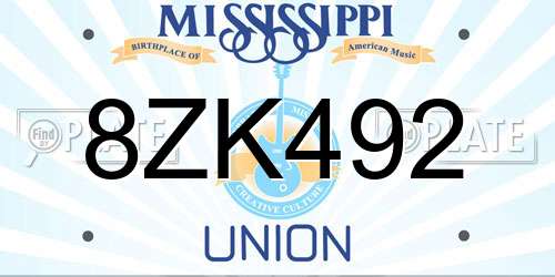 8ZK492 Mississippi License Plate
