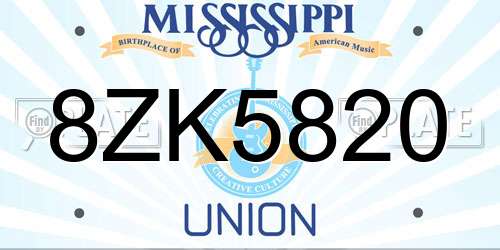 8ZK5820 Mississippi License Plate