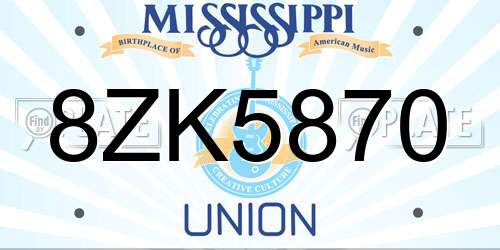 8ZK5870 Mississippi License Plate