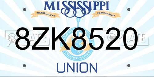 8ZK8520 Mississippi License Plate