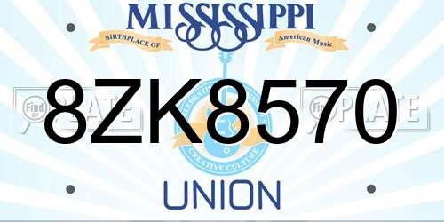 8ZK8570 Mississippi License Plate
