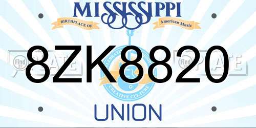 8ZK8820 Mississippi License Plate