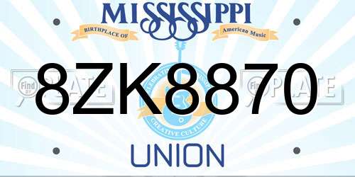 8ZK8870 Mississippi License Plate