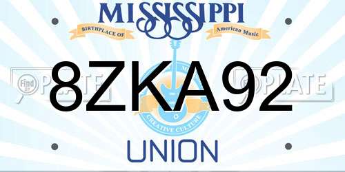 8ZKA92 Mississippi License Plate