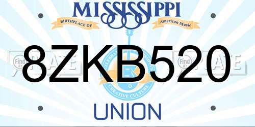 8ZKB520 Mississippi License Plate