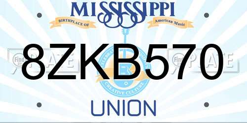 8ZKB570 Mississippi License Plate