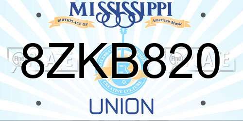 8ZKB820 Mississippi License Plate