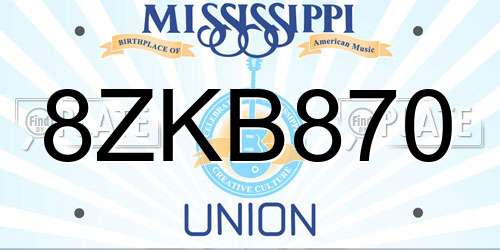 8ZKB870 Mississippi License Plate