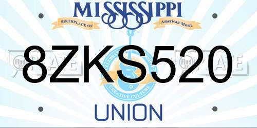 8ZKS520 Mississippi License Plate