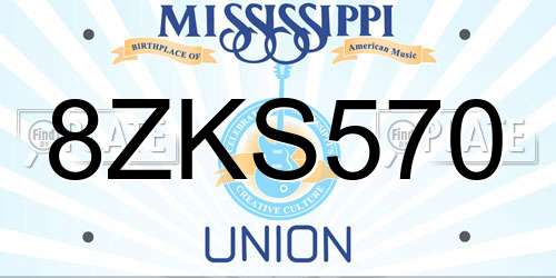 8ZKS570 Mississippi License Plate