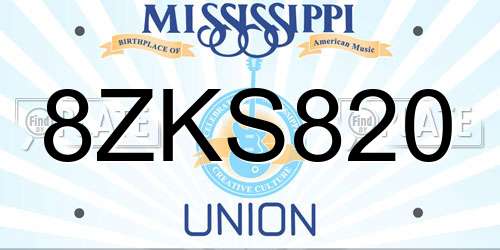 8ZKS820 Mississippi License Plate