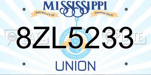 8ZL5233 Mississippi License Plate