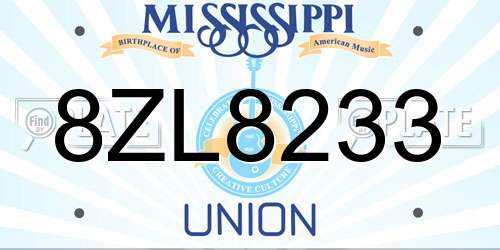 8ZL8233 Mississippi License Plate
