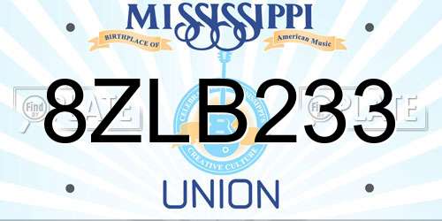 8ZLB233 Mississippi License Plate