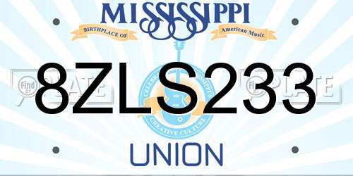 8ZLS233 Mississippi License Plate