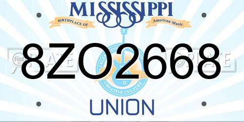 8ZO2668 Mississippi License Plate