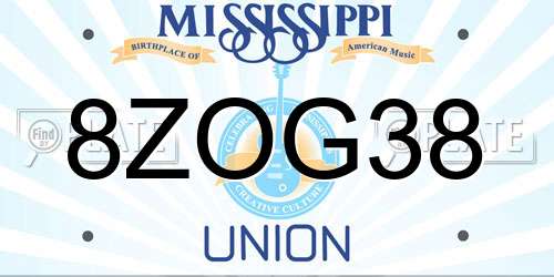 8ZOG38 Mississippi License Plate