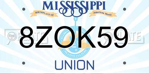 8ZOK59 Mississippi License Plate