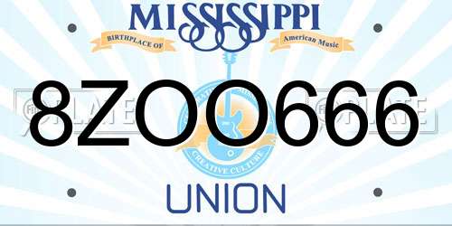 8ZOO666 Mississippi License Plate