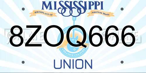 8ZOQ666 Mississippi License Plate