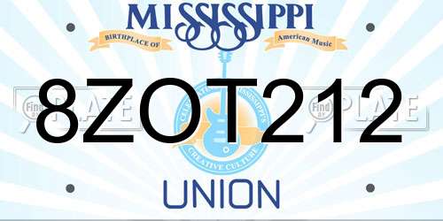 8ZOT212 Mississippi License Plate