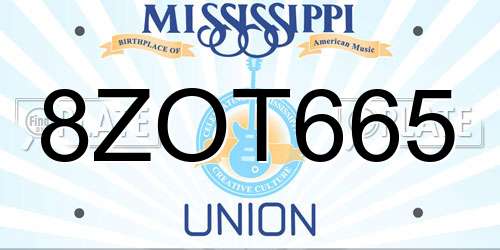 8ZOT665 Mississippi License Plate