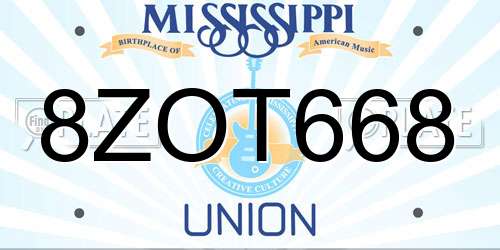 8ZOT668 Mississippi License Plate