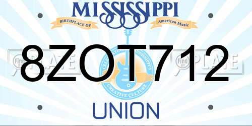 8ZOT712 Mississippi License Plate