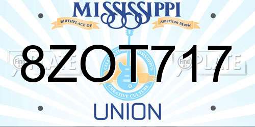 8ZOT717 Mississippi License Plate