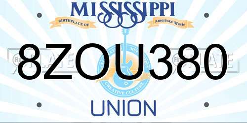 8ZOU380 Mississippi License Plate
