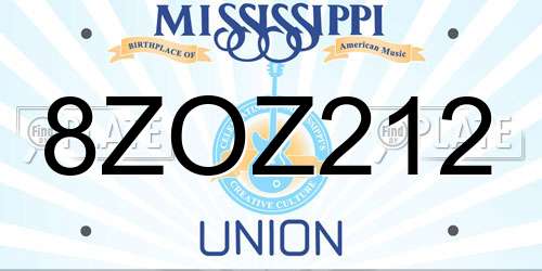8ZOZ212 Mississippi License Plate