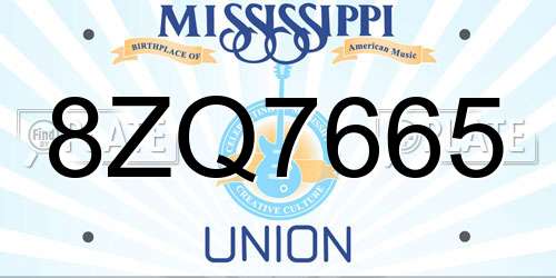 8ZQ7665 Mississippi License Plate