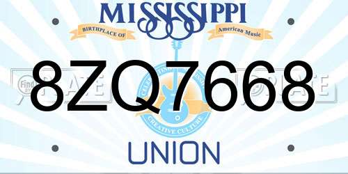 8ZQ7668 Mississippi License Plate