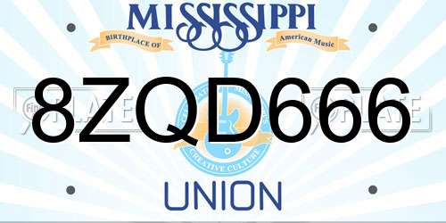 8ZQD666 Mississippi License Plate