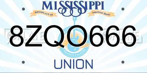 8ZQO666 Mississippi License Plate